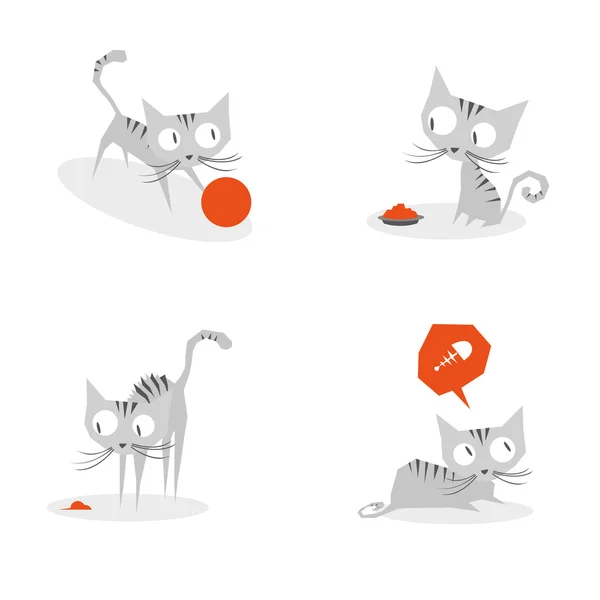 Collectie van grappige vectorillustraties van een vier grijze katten — Stockvector