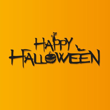 Mutlu Cadılar Bayramı vektör metin. Cadılar Bayramı yazı. Mutlu Cadılar Bayramı illüstrasyon. Cadılar Bayramı. Turuncu arka plan üzerinde mutlu halloween metin.