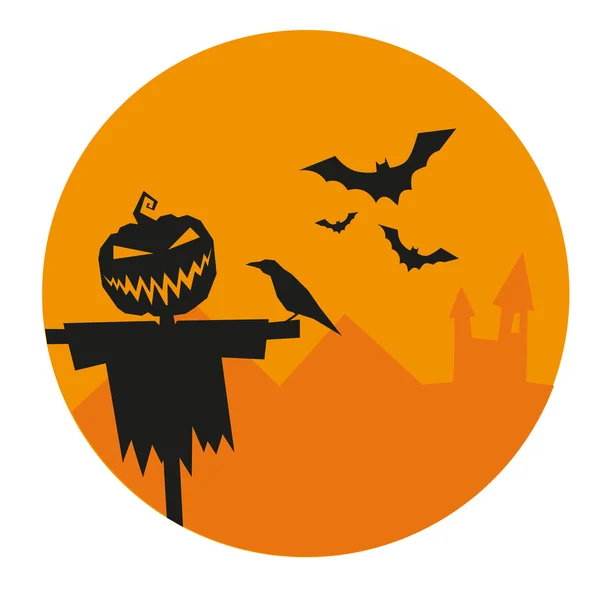Ilustração vetorial de Halloween. Espantalho de Halloween. Morcegos de Halloween . — Vetor de Stock