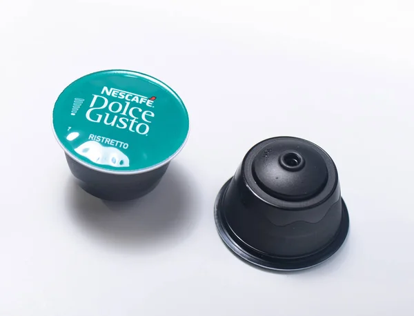 Milan, Italy - February 19, 2017 - Nescafe Dolce Gusto - ristretto coffe capsule. One of many different kinds of Nescafe coffe capsules. — Stock Photo, Image