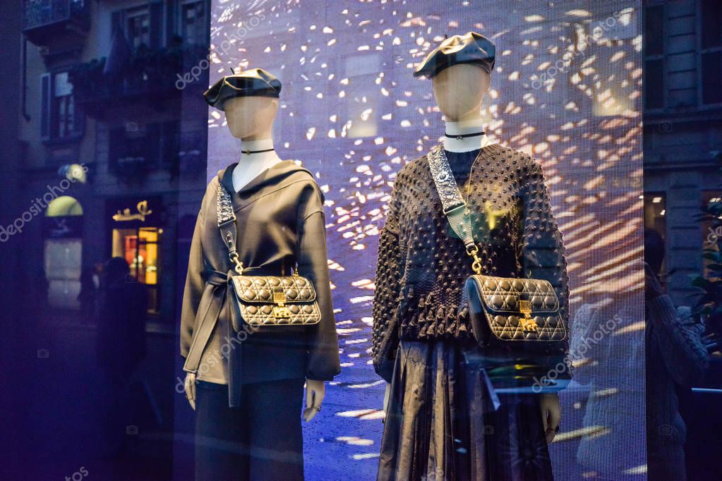 Milan, Italy - September 24, 2017:  Dior store in Milan. Fashion week Dior shopping