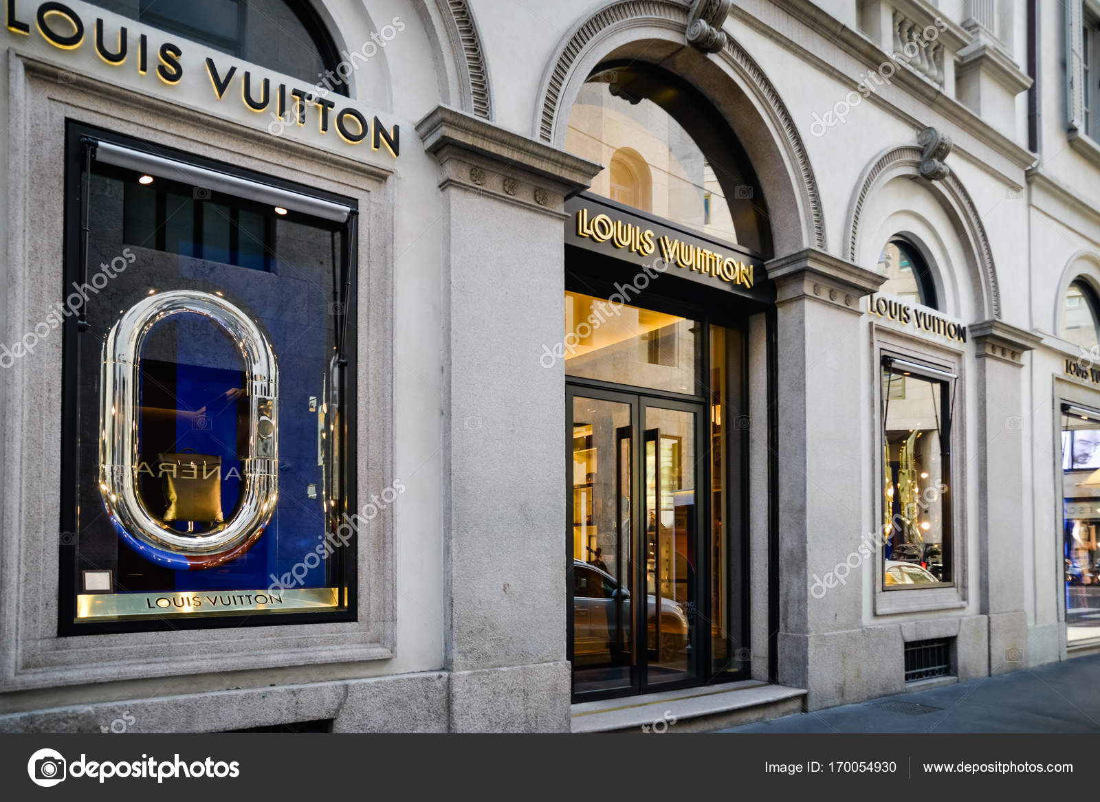 SHOPPING: Louis Vuitton Boutique, Milan, Italy Editorial