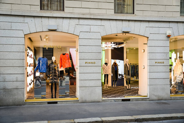 Milan, Italy - September 24, 2017: Pinko store in Milan. Fashion week Pinko shopping