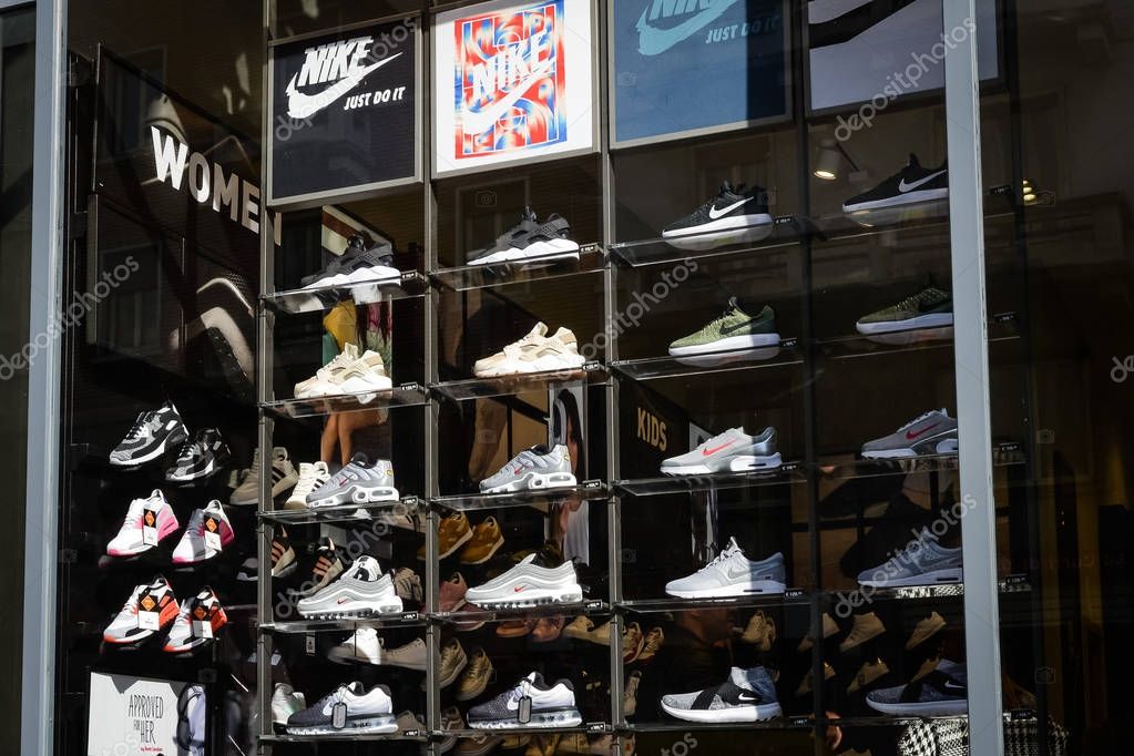 Milan, Italy - September 24, 2017:  Foot Locker store in Milan. Fashion week shopping