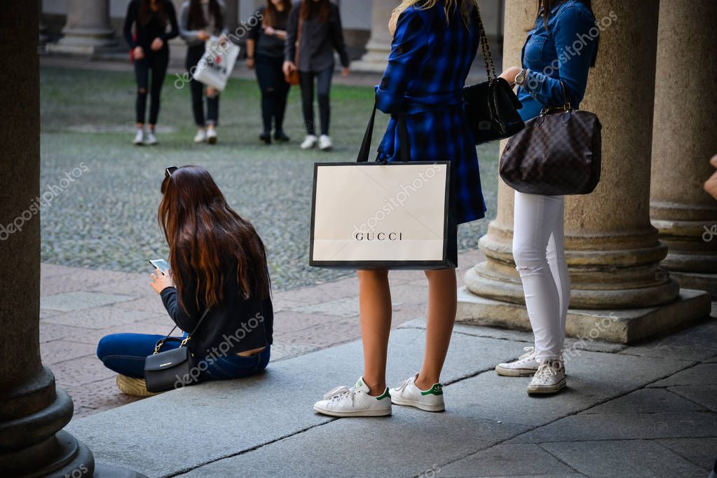 Milan, Italy - September 24, 2017:  Fashion week Gucci shopping