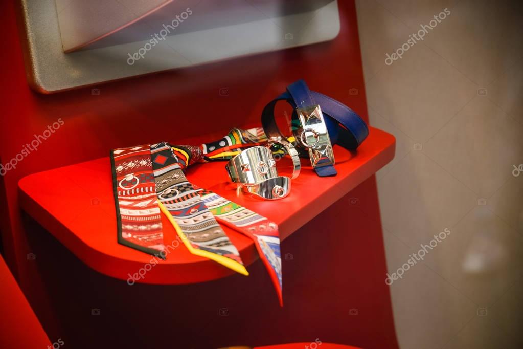 Milan, Italy - September 24, 2017:  Hermes store in Milan. Fashion week Hermes shopping