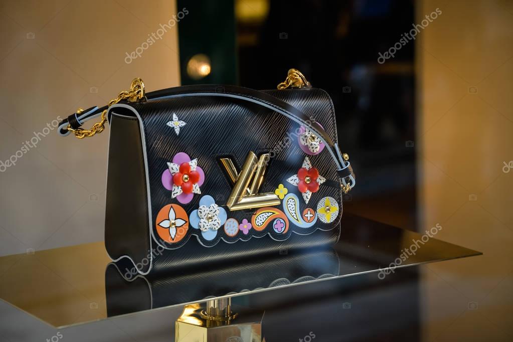 Milan, Italy - September 24, 2017:  Louis Vuitton store in Milan. Fashion week Louis Vuitton shopping