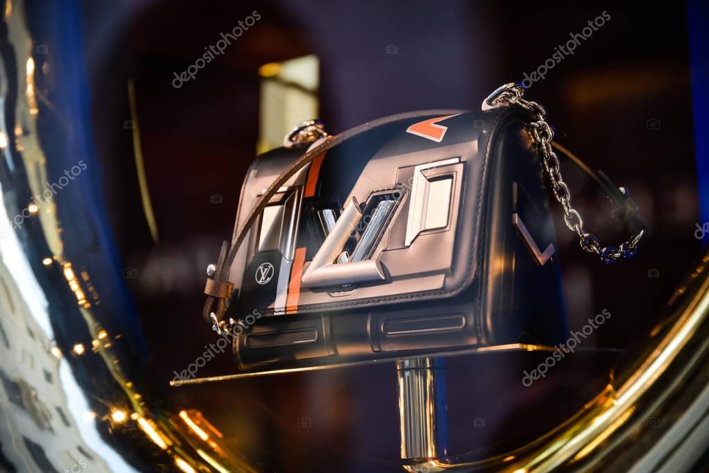 Milan, Italy - September 24, 2017:  Louis Vuitton store in Milan. Fashion week Louis Vuitton shopping