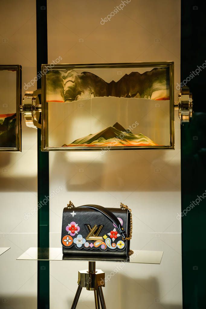 Milan, Italy - September 24, 2017:  Louis Vuitton store in Milan. Fashion week Louis Vuitton shopping