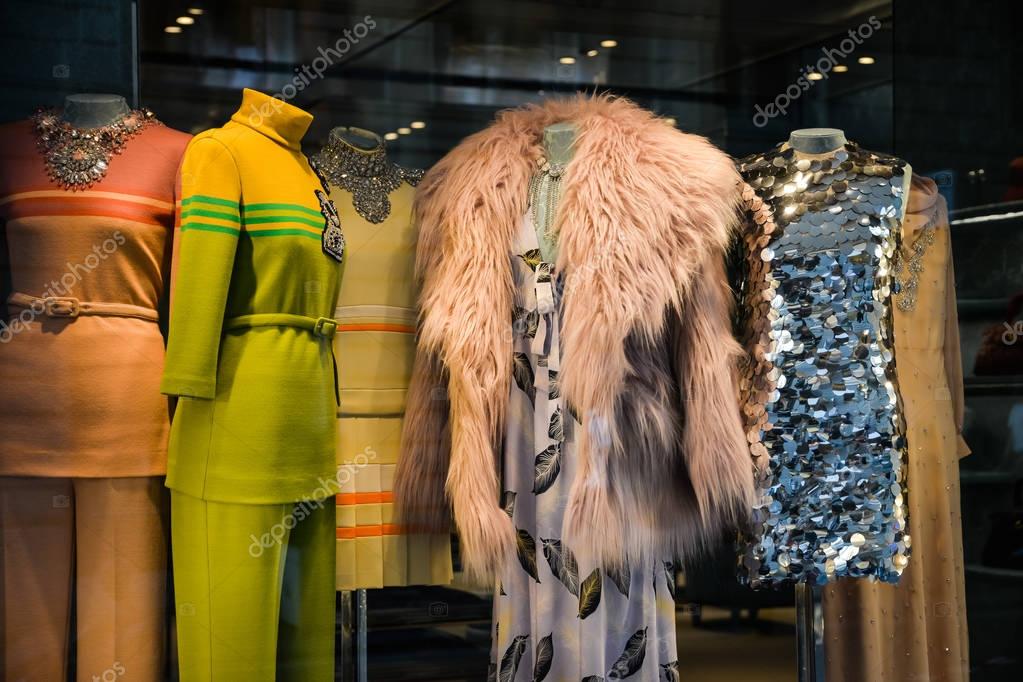 Milan, Italy - September 24, 2017:  Miu Miu store in Milan. Fashion week Miu Miu shopping