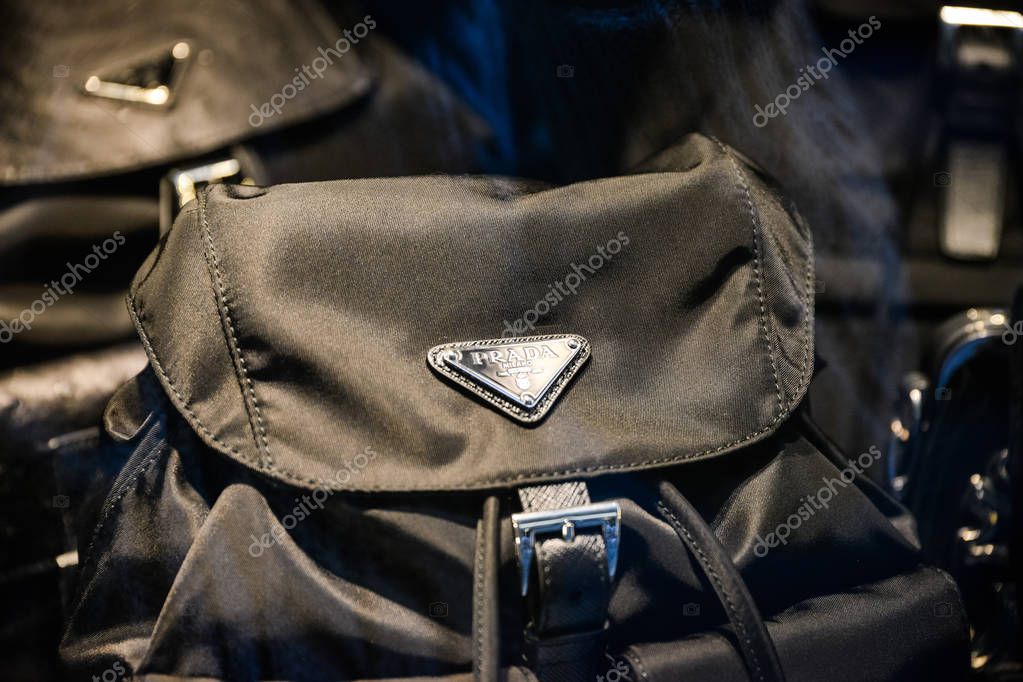 Milan, Italy - September 24, 2017:  Prada store in Milan. Fashion week Prada shopping