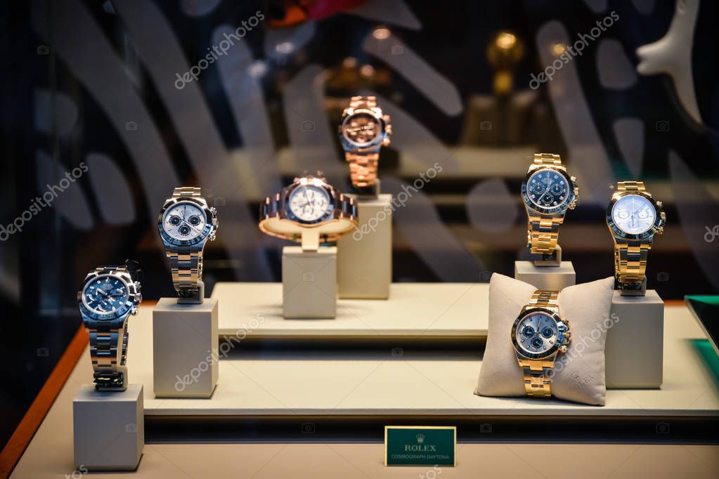 Milan, Italy - September 24, 2017:  Rolex store in Milan. Fashion week Rolex shopping