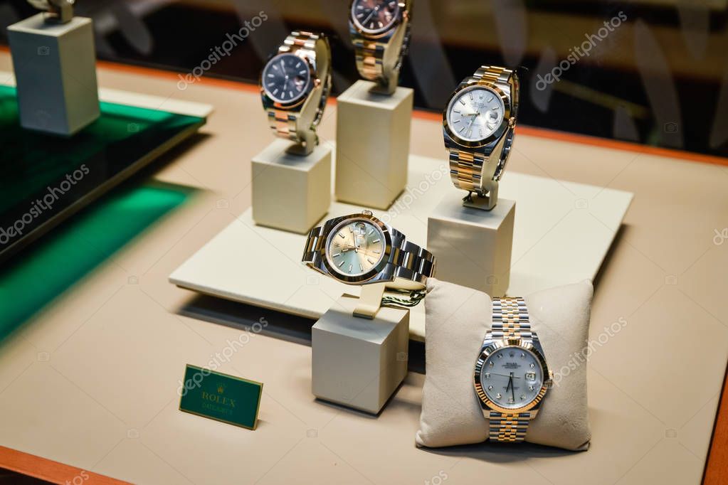 Milan, Italy - September 24, 2017:  Rolex store in Milan. Fashion week Rolex shopping