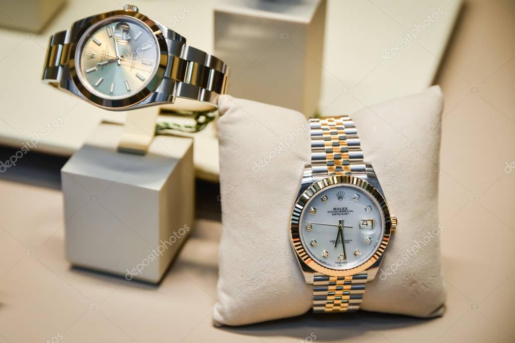 Milan, Italy - September 24, 2017:  Rolex store in Milan. Fashion week Rolex shopping