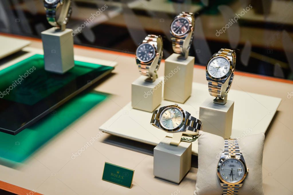 Milan, Italy - September 24, 2017:  Rolex store in Milan. Fashion week Rolex shopping