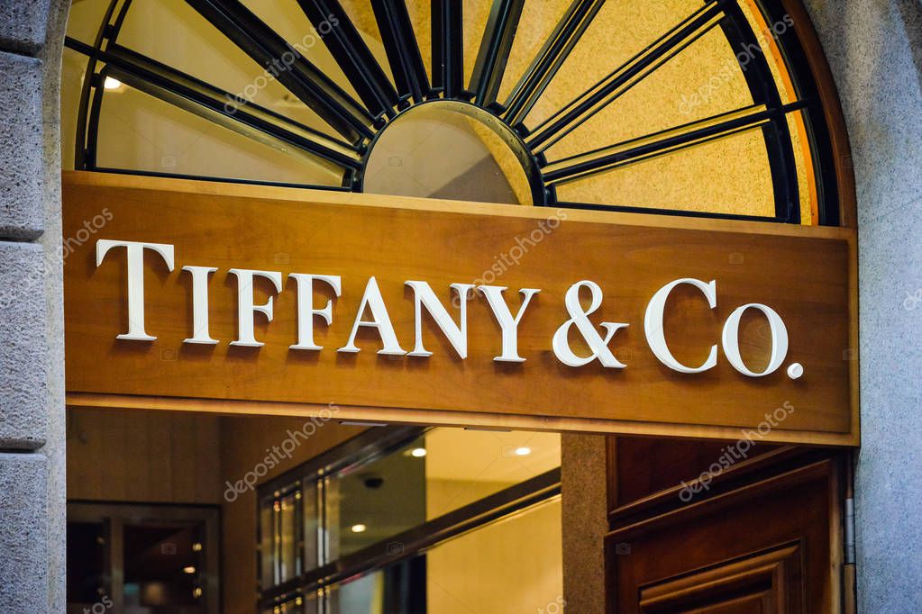 Milan, Italy - September 24, 2017:  Tiffany store in Milan. Fashion week Tiffany shopping