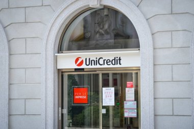 Milan, Italy - September 24, 2017:  Unicredit bank in Milan clipart