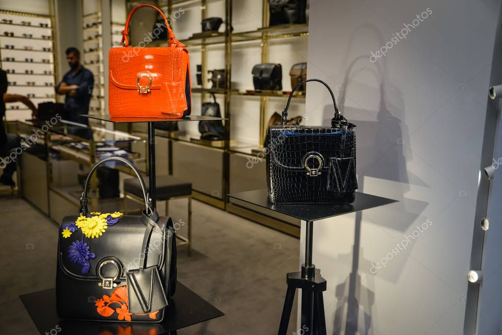 Milan, Italy - September 24, 2017:  Versace store in Milan. Fashion week Versace shopping