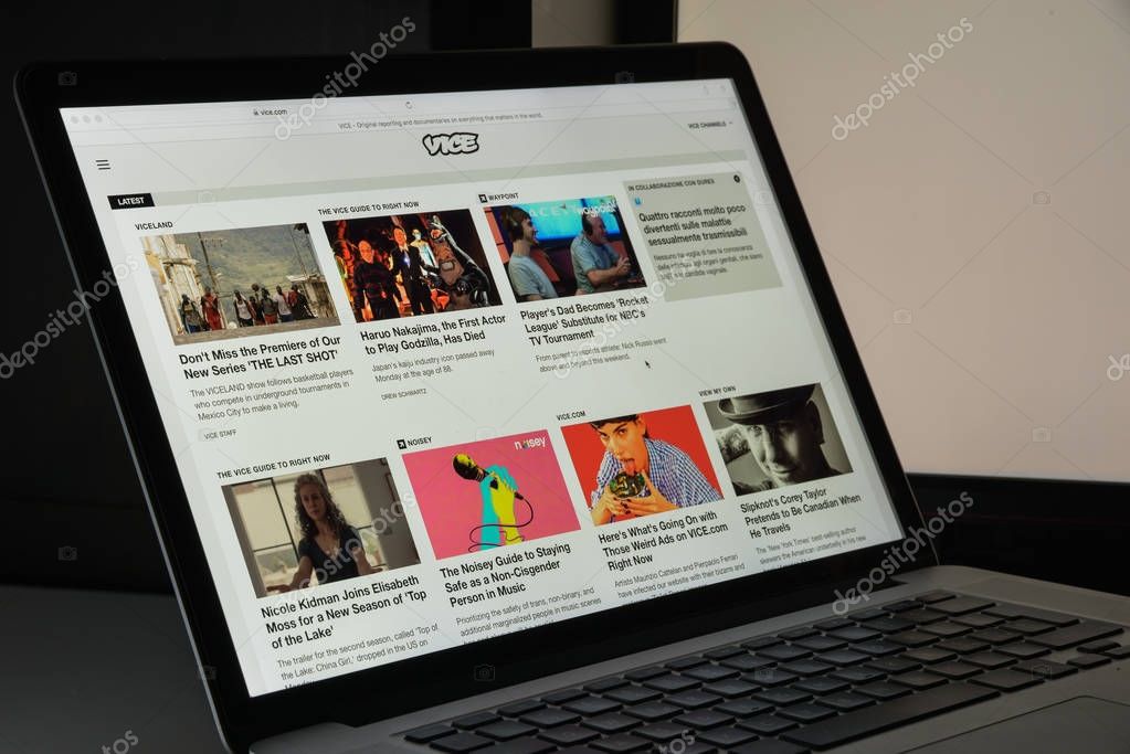 Milan, Italy - August 10, 2017: Vice.com website homepage. It is a print magazine and website focused on arts, culture, and news topics. Vice logo visible.