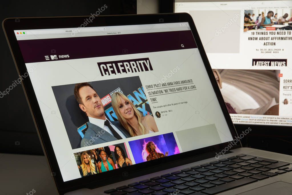 Milan, Italy - August 10, 2017: Mtv website homepage. Mtv logo visible.
