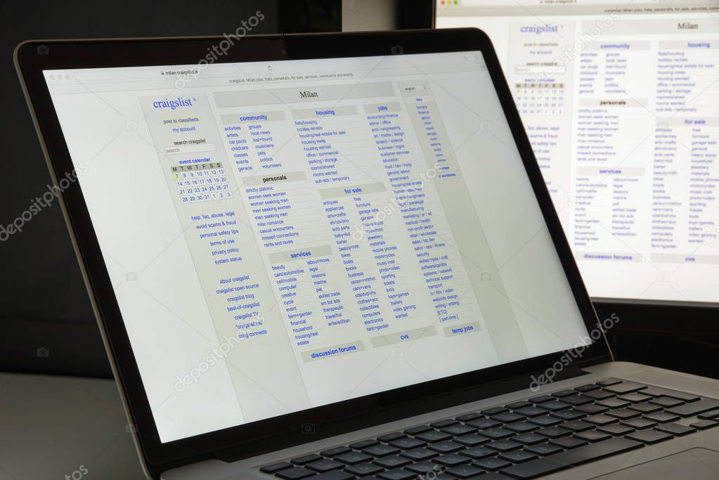 Milan, Italy - August 10, 2017: Craigslist.org website homepage. It is an American classified advertisements website with sections devoted to jobs, housing, personals. Craig's list logo visible.