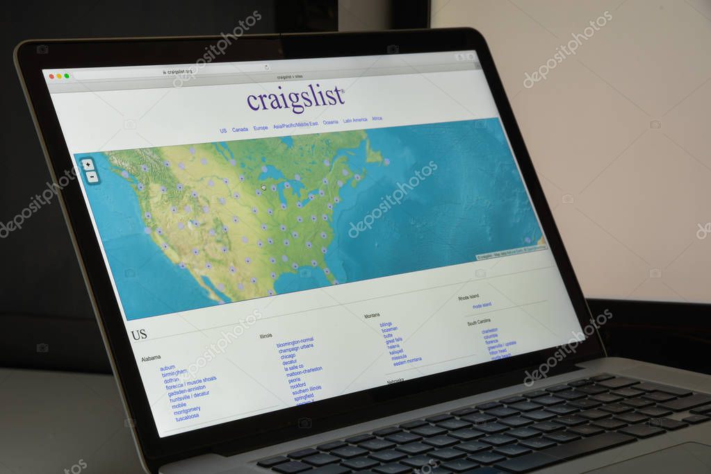 Milan, Italy - August 10, 2017: Craigslist.org website homepage. It is an American classified advertisements website with sections devoted to jobs, housing, personals. Craig's list logo visible.