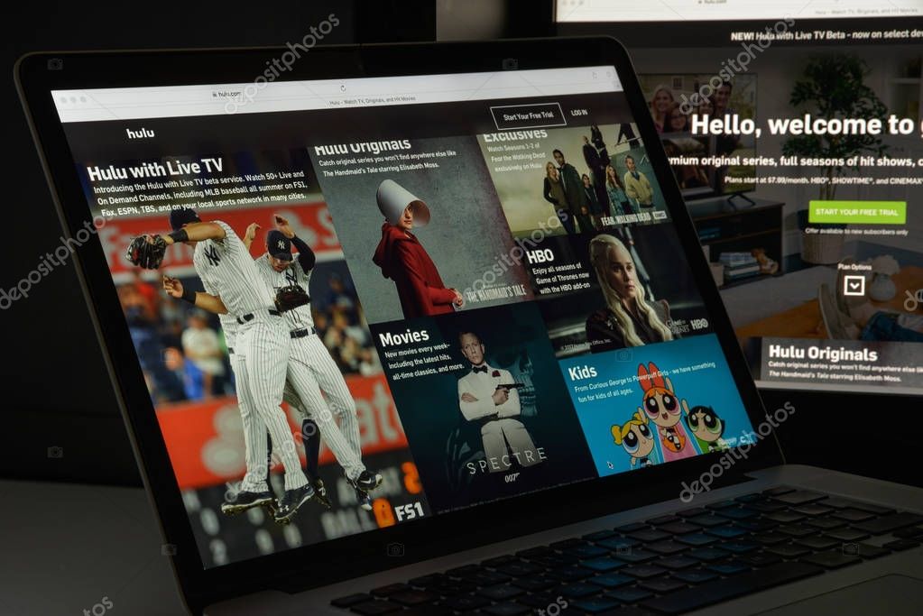 Milan, Italy - August 10, 2017: Hulu website homepage. It is an American subscription video on demand service owned by Hulu LLC. Hulu logo visible.