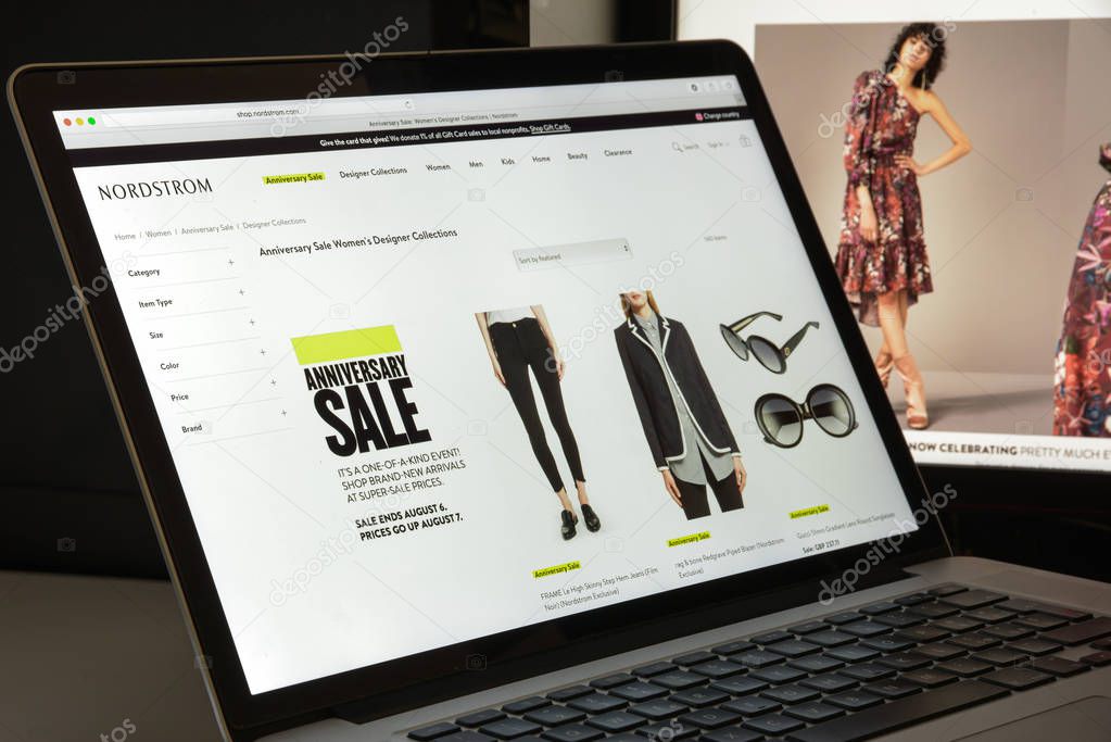 Milan, Italy - August 10, 2017: Nordstrom website homepage. It is an American chain of luxury department stores. Nordstrom logo visible.