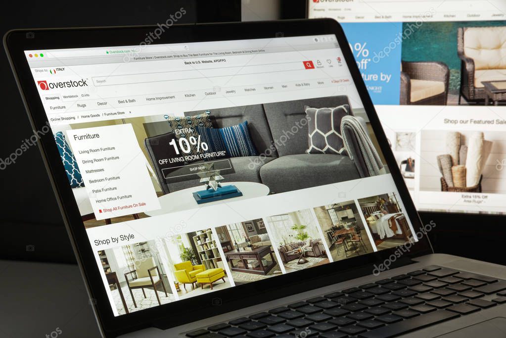Milan, Italy - August 10, 2017: Overstock website homepage. It is an American internet retailer. Overstock logo visible.