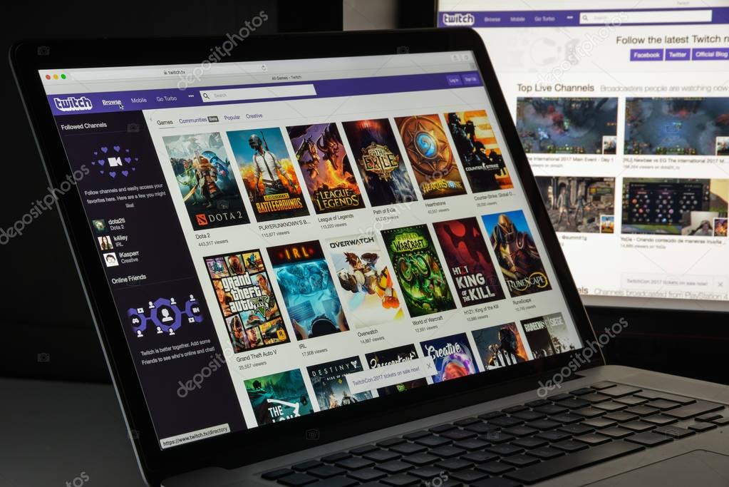 Milan, Italy - August 10, 2017: Twitch website homepage. It is a live streaming video platform owned by Twitch Interactive, a subsidiary of Amazon.com. Twitch logo visible.