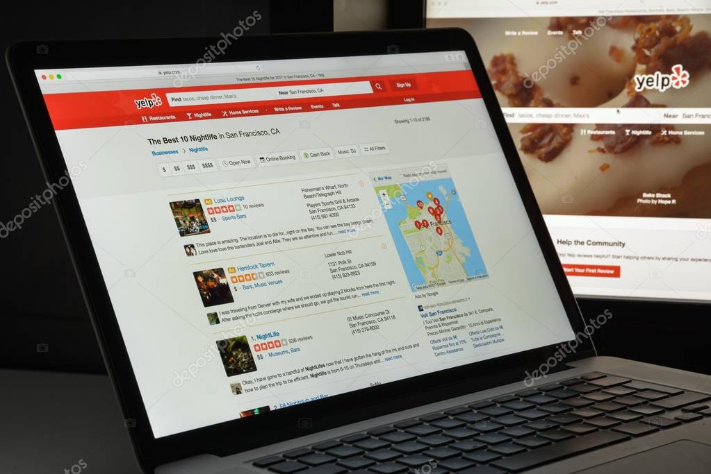 Milan, Italy - August 10, 2017: Yelp website homepage. It is an American multinational corporation. It develops, hosts and markets Yelp.com . Yelp logo visible.