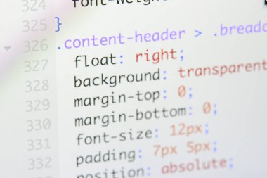 Gerçek css kodu gelişmekte olan ekran. Programlama iş akışı soyut al
