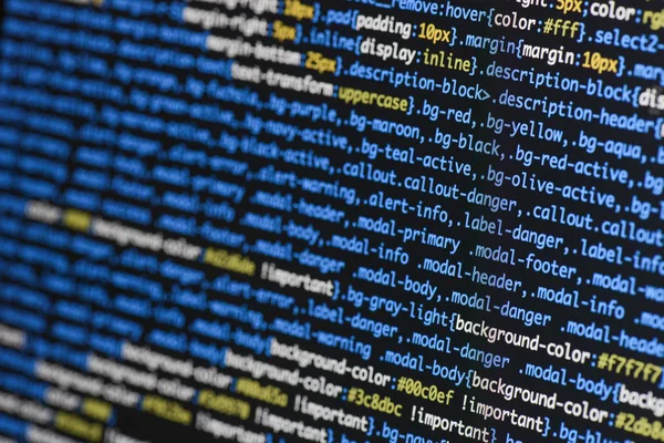 Echtes CSS-Code-Entwicklungsbildschirm. Programmierung Arbeitsablauf abstrakt al — Stockfoto