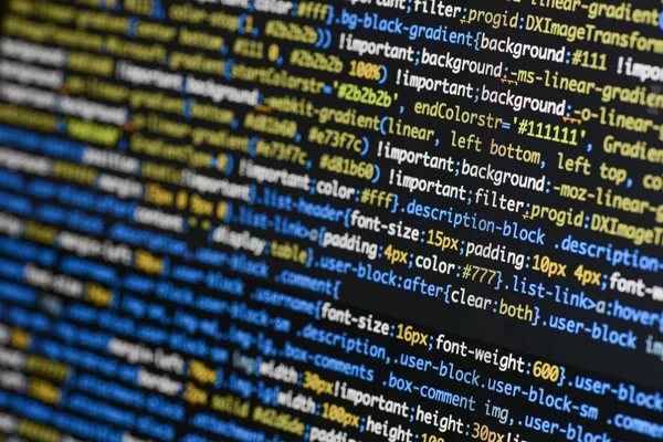 Echtes CSS-Code-Entwicklungsbildschirm. Programmierung Arbeitsablauf abstrakt al — Stockfoto