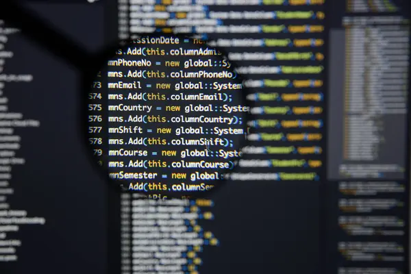 Realer c # code entwickelter Bildschirm. Programmierung Workflow abstrakte Alge — Stockfoto
