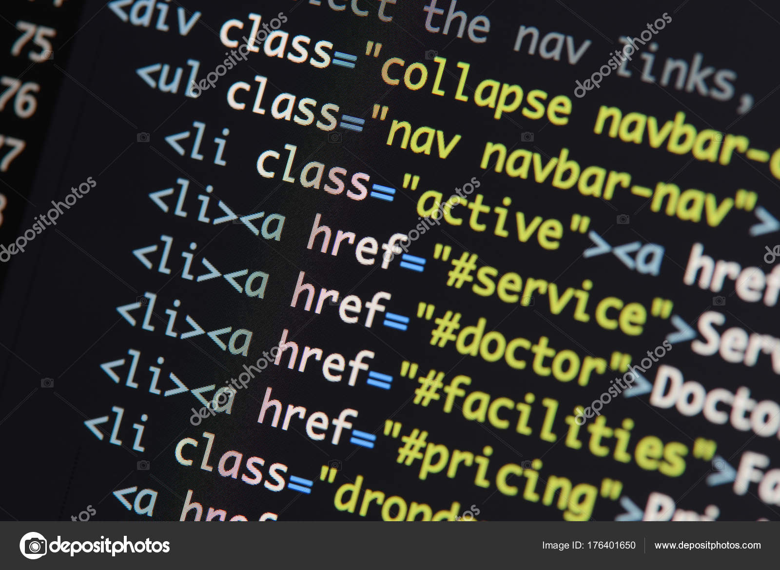 Real Html code developing screen. Programing workflow abstract a Stock ...
