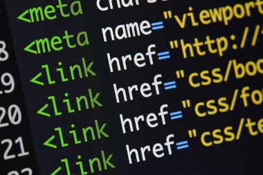 Gerçek Html kodu gelişmekte olan ekran. Programlama iş akışı soyut bir