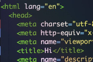 Gerçek Html kodu gelişmekte olan ekran. Programlama iş akışı soyut bir