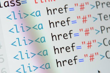 Gerçek Html kodu gelişmekte olan ekran. Programlama iş akışı soyut bir