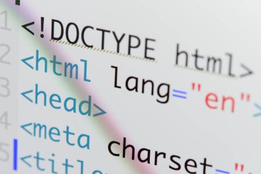 Gerçek Html kodu gelişmekte olan ekran. Programlama iş akışı soyut bir