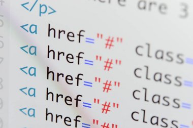 Gerçek Html kodu gelişmekte olan ekran. Programlama iş akışı soyut bir