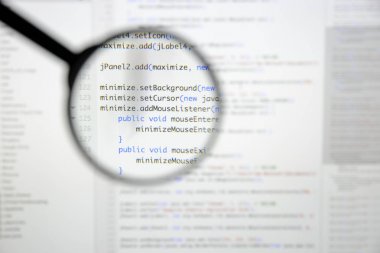 Gerçek Java kodu gelişmekte olan ekran. Programlama iş akışı soyut bir