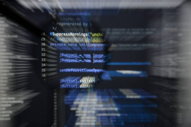 Gerçek Java kodu gelişmekte olan ekran. Programlama iş akışı soyut bir