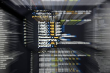 Gerçek Java kodu gelişmekte olan ekran. Programlama iş akışı soyut bir