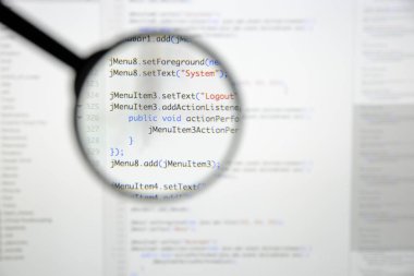 Gerçek Java kodu gelişmekte olan ekran. Programlama iş akışı soyut bir
