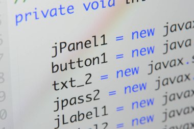 Gerçek Java kodu gelişmekte olan ekran. Programlama iş akışı soyut algoritma kavramı. Java kod görünür satır .