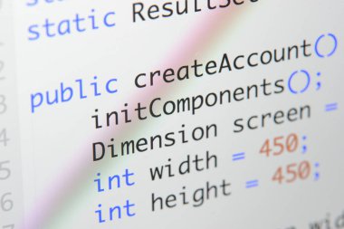 Gerçek Java kodu gelişmekte olan ekran. Programlama iş akışı soyut algoritma kavramı. Java kod görünür satır .