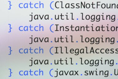 Gerçek Java kodu gelişmekte olan ekran. Programlama iş akışı soyut algoritma kavramı. Java kod görünür satır .
