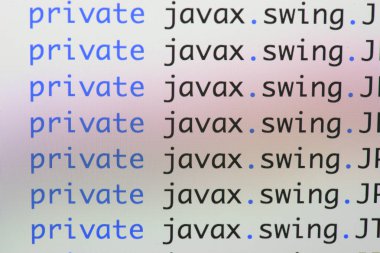 Gerçek Java kodu gelişmekte olan ekran. Programlama iş akışı soyut algoritma kavramı. Java kod görünür satır .