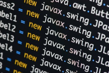 Gerçek Java kodu gelişmekte olan ekran. Programlama iş akışı soyut algoritma kavramı. Java kod görünür satır .
